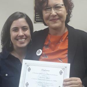 Com Rosilene Alves de Melo, coordenadora da pesquisa para o Registro da Literatura de Cordel como Patrimônio Cultural do Brasil, plenária da ABLC, Lapa, 2019